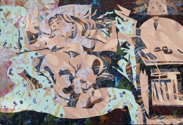 Relaxed In Thought, 2017 acrylic on paper, inlaid collage 28 x 42"