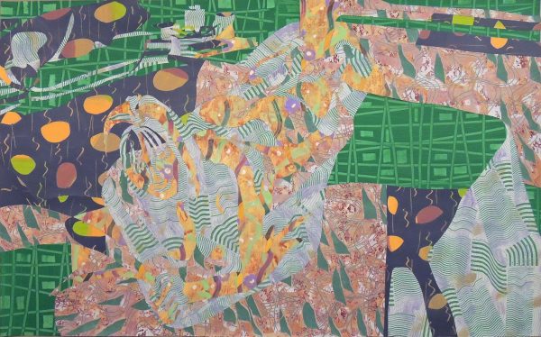 Keeping Secrets, 2017 acrylic on paper, inlaid collage 36 x 58"