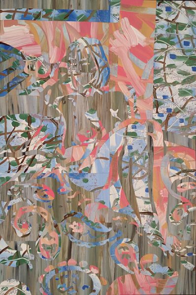 Cold Outside, Warm Inside 2, 2017 acrylic on paper, inlaid collage 59 x 36 1/2"