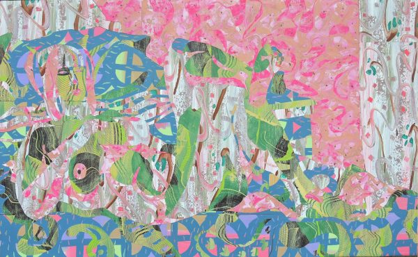 After The Battle, 2017 acrylic on paper, inlaid collage 38 x 59"